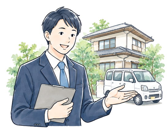 相談員と住宅・軽バンのイメージ